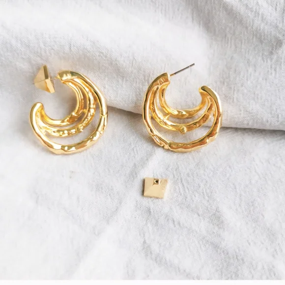 Alexis Bittar Gold Textured Hoop Earrings - Picture 3 of 3